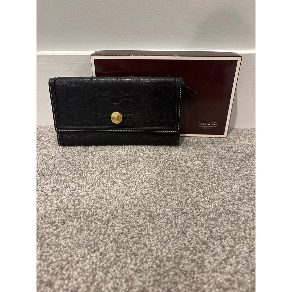 Coach signature trifold wallet/clutch black leather